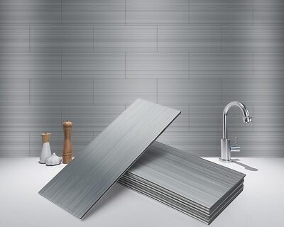 Art3d 4'' x 12'' Peel and Stick Stainless Steel Metal 15 Tiles (4'' x 12''), A27 