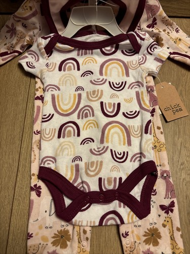 CHICKPEA Baby 3-PC. Cotton Bodysuit One Piece Pajamas Shirt Bib Set 0-3 months - Picture 2 of 7