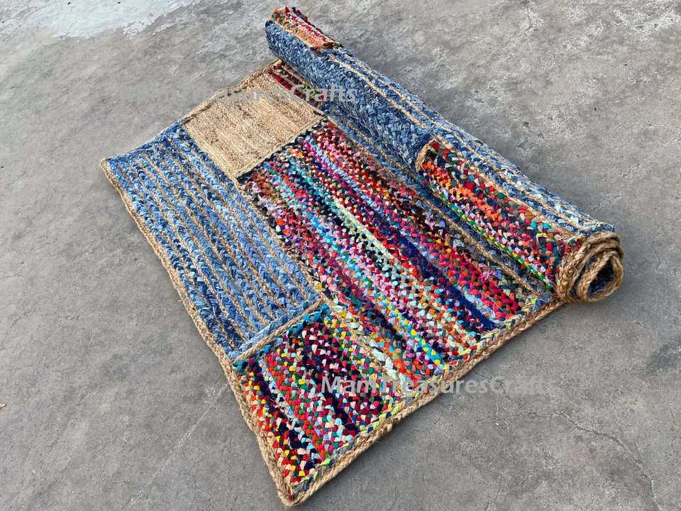 Large Patchwork Rug Handmade Rug Indian Rag Rug Chindi Indian Handmade Braided - Image 3 of 4