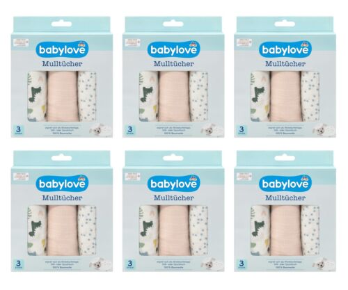 6 x 3 Stk | babylove Mulltücher Dino/rosa