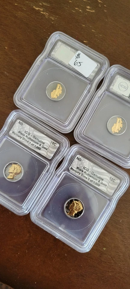🚨A Lot Of 4 GOLD & BLACK RUTHENIUM Genuine BU MERCURY SILVER DIME ICG 1 Of 1000 - Image 2 of 4