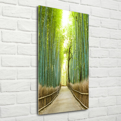 Wandbild Kunst-Druck auf Hart-Glas senkrecht 70x140 Bambuswald