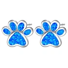 Hawaii Beach Blue Fire Opal  Dog Paw Stu Earrings Silver Filled For Women Girls