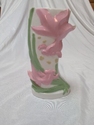 Vintage Goldfish Beta Fish Koi Curve Ceramic Vase 6'' Pink Green Made In China 