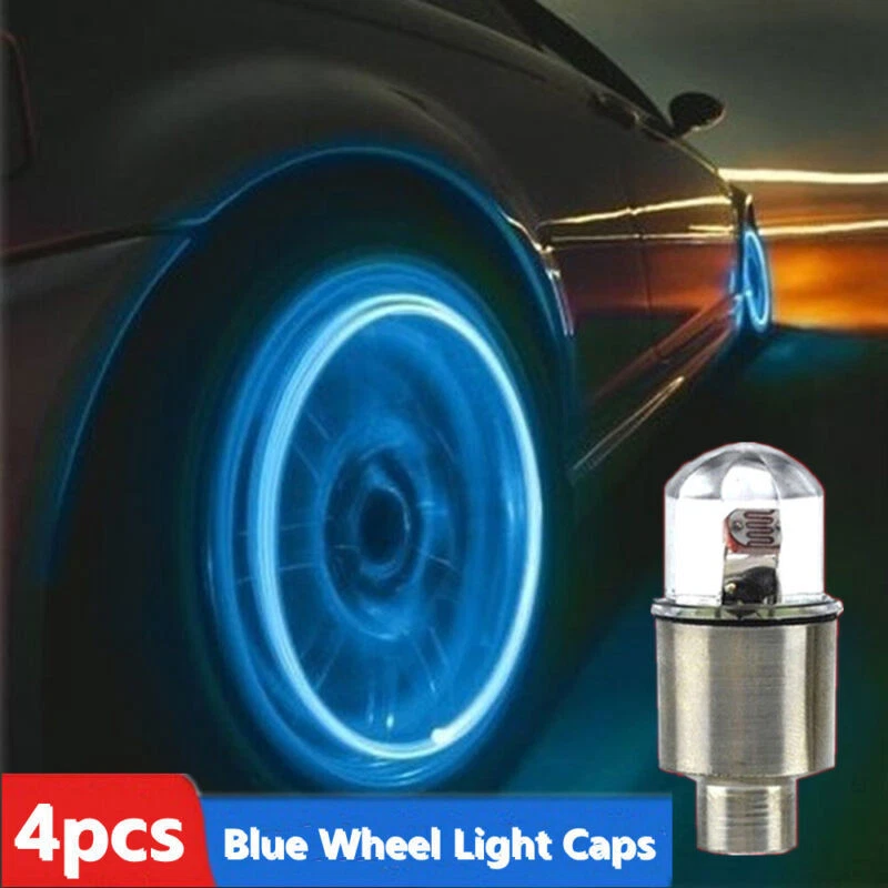 4x Válvula de Ar Pneu de Roda de Carro Haste Azul LED Tampas de Luz Tampa Acessórios Automáticos - Imagem 3 de 4
