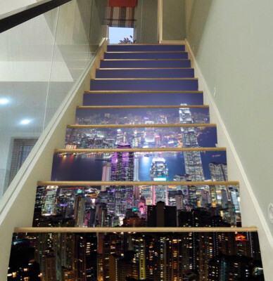 3D City Night Scene AZ144 Stair Risers Decoration Mural Vinyl Wallpaper Kay