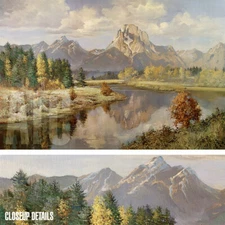 36W"x24H" GRAND TETONS by VERNON KERR - LAKESIDE STREAM MOUNTAIN PEAKS CANVAS