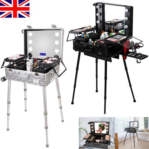 Classic Rolling Makeup Case Mirror Lighted Cosmetic Storage Luggage