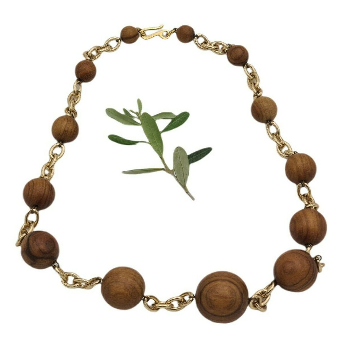 Collier ras de cou boules en bois d'olivier anti-allergie pour peaux sensibles
