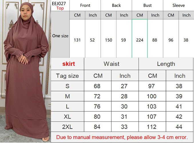 Ramadan Overhead Kaftan Abaya Women Prayer Dress Set Muslim Burqa Modest Robe image 2