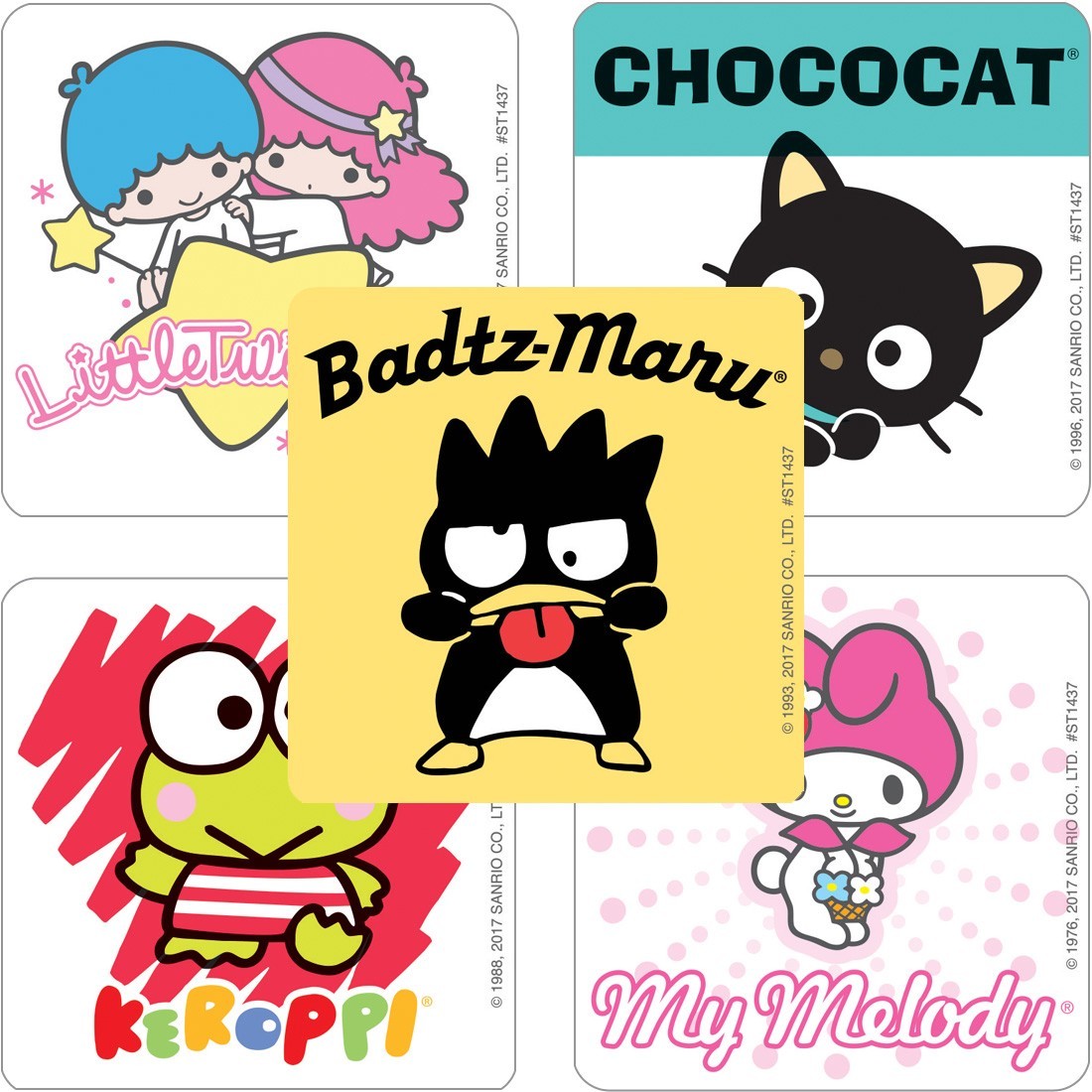 Sanrio Stickers x 5 - My Melody, Twin Stars, Chococat, Bad Badtz