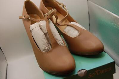 NIB So Danca Caroline CH110 3'' Heel Leather Sole T-strap Character Shoe 8 L Med