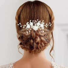 Bridal White Flower Hair Pieces with Comb Accessories for Wedding