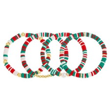 Christmas Clay Bracelets Stack Set for Women, Cute Charm Heishi Beaded Stretc...
