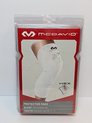 McDavid Hex Protective Pads Leg Sleeves Pair 6446Y Youth Size, White NEW