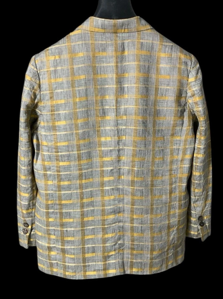 Blazer vintage para mujer BURBERRY’S gris lino con rayas doradas botón único PEC Foto 2 de 4