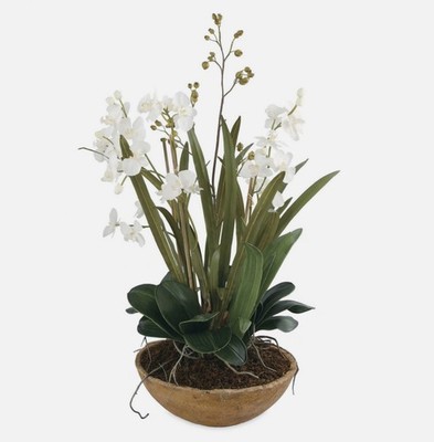 Large White Faux Phalaenopsis Moth Orchid in Textured Bowl by Uttermost 