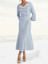 Pale Blue Mermaid Trumpet Crepe & Satin, Tea Length Cocktail Dress by TS Couture