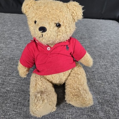 Vintage Ralph Lauren Polo Teddy Bear Plush Stuffed Animal Red Collared Top Shirt