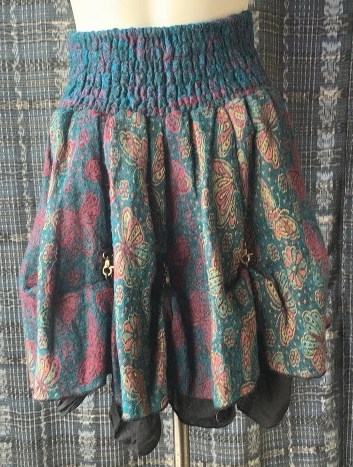 Gekko Camden S/M Butterfly Lined Skirt Rouched Waist Side Zip Hippie Festival - Image 2 of 4