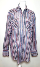 Ely Cattleman Mens Sz M Pearl Snap Shirt Red/White/Blue Striped Western