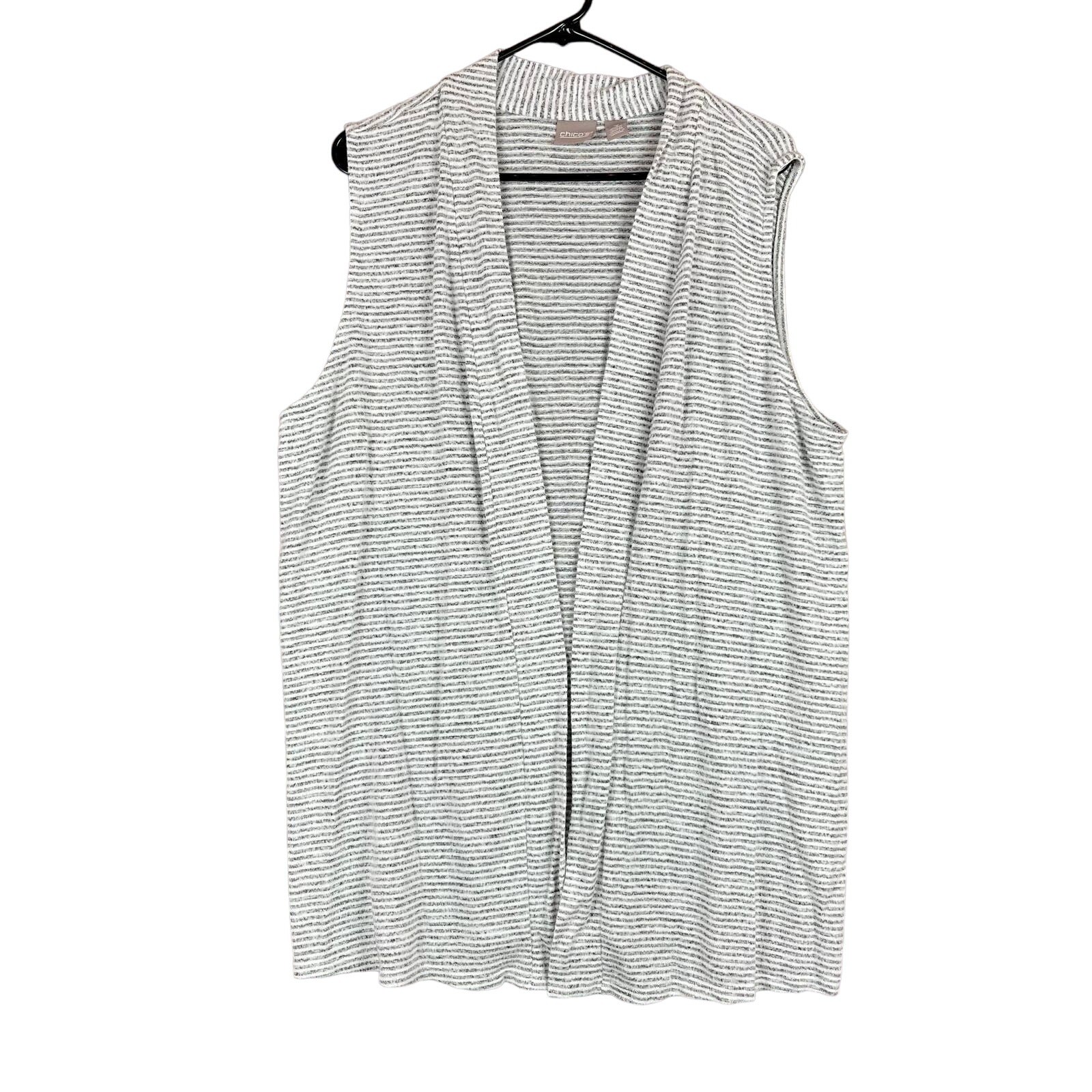Chicos Womens Sweater Gray Cardigan Open Front Striped Tunic Sleeveless 3 (XL)