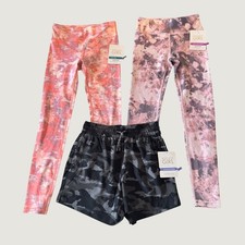 Athleta Girl Kids Leggings Shorts Set L/12 Pink Purple Camo Sporty Activewear