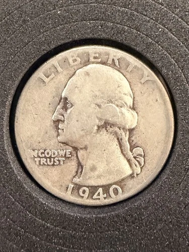 1940 No Mint Mark Washington Quarter, 90% Silver, Good Condition, SCARCE