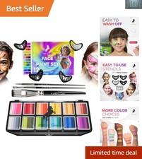 Ultimate Kids Face Paint Kit - 12 Colors, Brushes, Reusable Stencils for Play