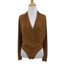 Banana Republic Bodysuit Womens PS Small Petite Roasted Pecan Black Faux Wrap