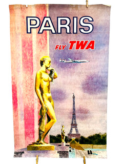 Statua vintage anni 60 originale FLY TWA PARIS David Klien litografia poster viaggio NON SUPPORTATO