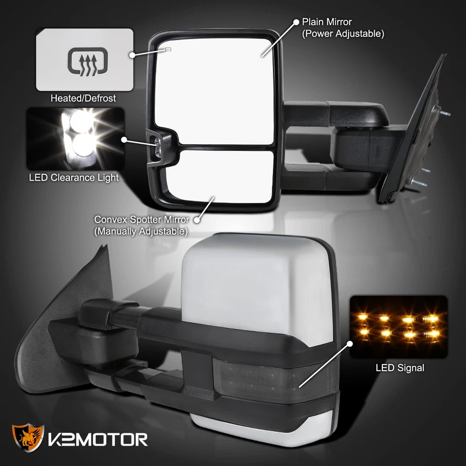 Fits 2014-2018 Silverado 1500 Chrome Power Fold+Heat Tow Mirrors+Smoke LED Lamps - Image 3 of 4