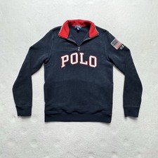 Polo Ralph Lauren USA Fleece Quarter Zip Pullover Youth XL 18-20 Navy Red Flag