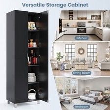 Tall Storage Cabinet with Double Doors Adjustable Shelves Anti-Tip Design