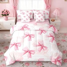 Kids Pink Bow Comforter Set with Sheets Full Size, Cute Bowknot 7 Pieces Bed ...