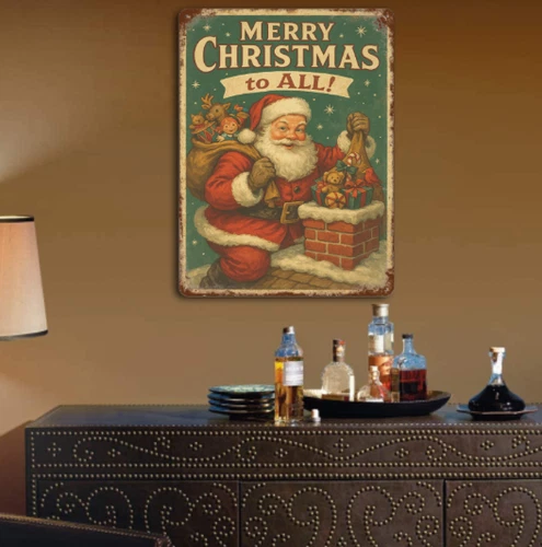Vintage Christmas Holiday Santa Claus  Metal Wall Art Sign Home Decor 12x16