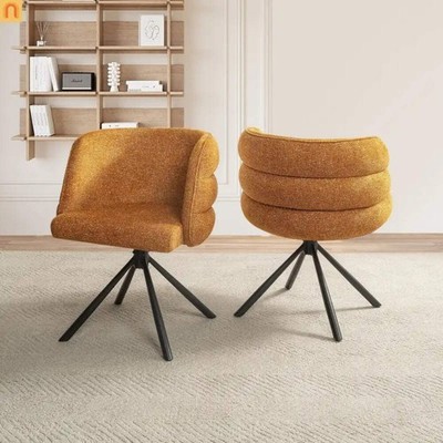 Chair Modern Orange Chenille Upholstered 270-degree Swivel Set of 2