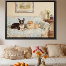 Oil Painting Dog Boston Terrier Canvas Print Cute Dog Artwork Living Room Decor