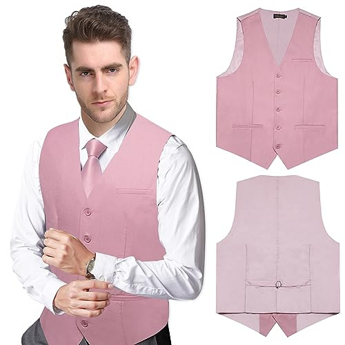 Men's Formal Suit Vest Solid Business Vest Slim Fit V-Neck X-Large Blush Pink - Picture 6 of 6