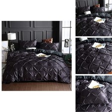 Feelyou Pinch Pleated Duvet Cover Set Black Silk Like Satin Patterns Comforter