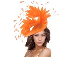 Orange Statement Fascinator Hatinator Hat Kentucky Derby Oaks Ascot Wedding Tea
