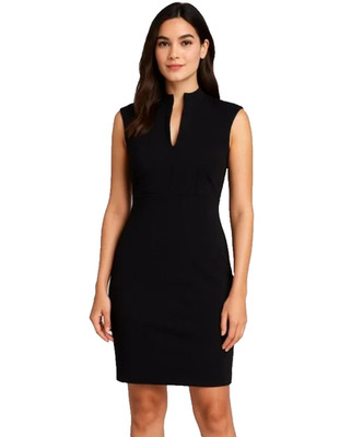 Women s S Black Sleeveless Sheath Bodycon Dress V-Shaped Neck Elegant Classic