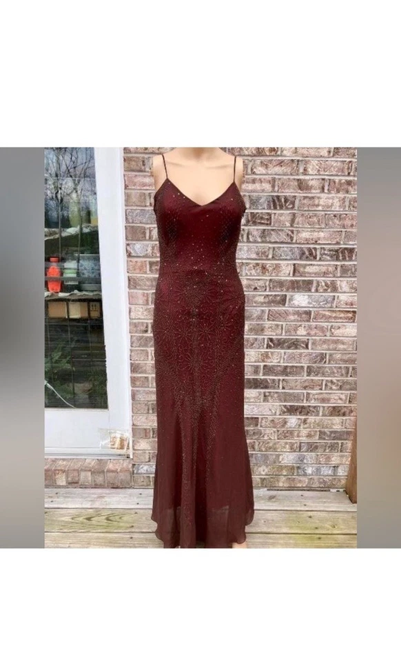 Brown/Burgundy Beaded Goth Fairy Y2K/90s Sue Wong Formal Prom Dress - Image 3 of 4