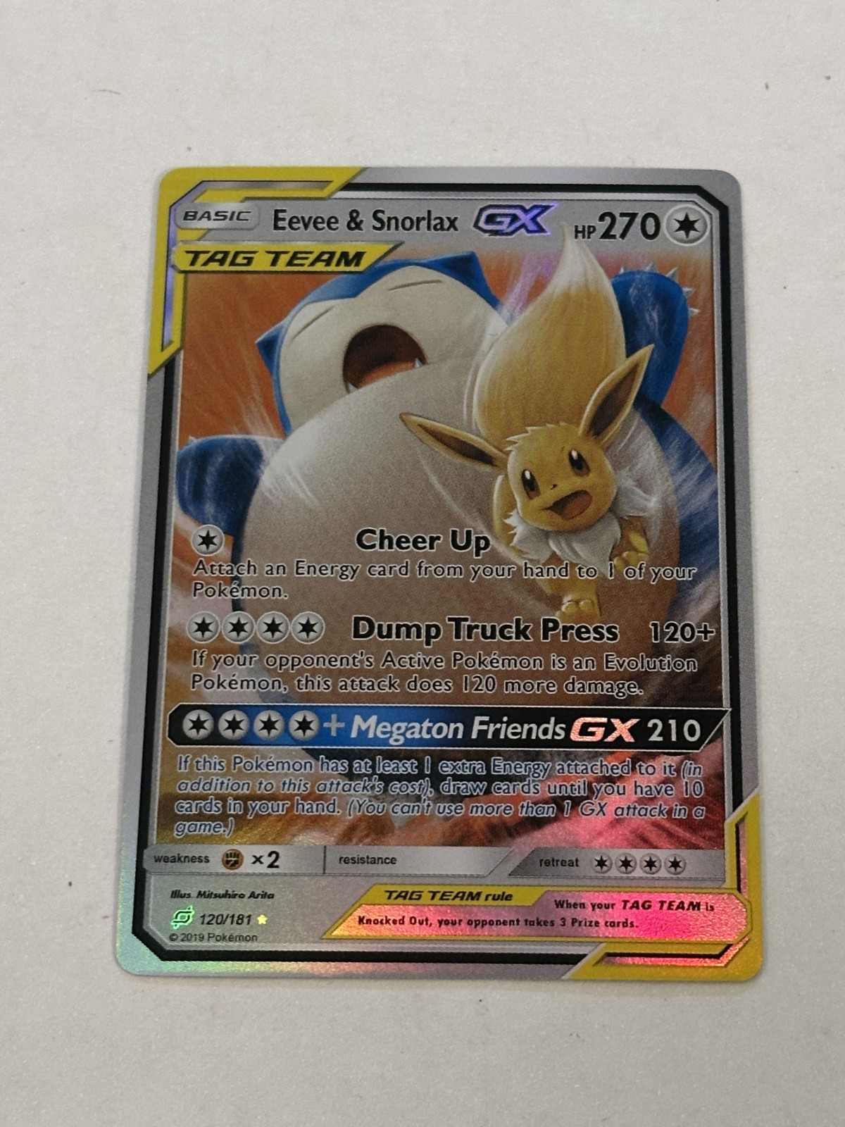 Eevee & Snorlax GX | 120/181 | Ultra Rare | 2019 Pokemon Team Up (Replica)