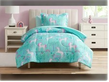 Your Zone 5 Piece Teal Unicorn Grove Polyester Bedding Set for Girls, Twin