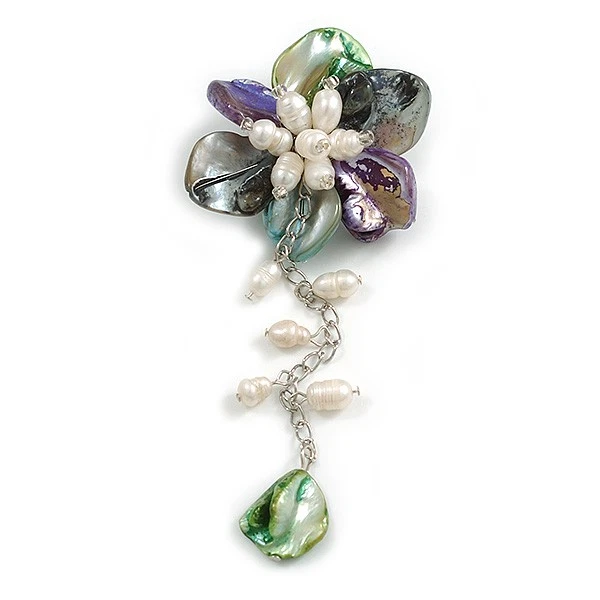 Cadena 55mm D/Multicolor Concha y Perlas de Agua Dulce con Dijes Asimétricos Foto 2 de 4