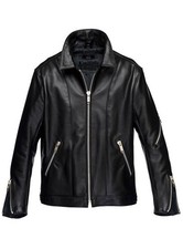 Men's Black Lambskin Leather Jacket ,Straight Zipper 2 Zipper Pocket Style