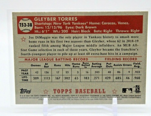 2021 Topps Baseball Series 1 Gleyber Torres 1952 Redux Insert T52-38 - Picture 2 of 6