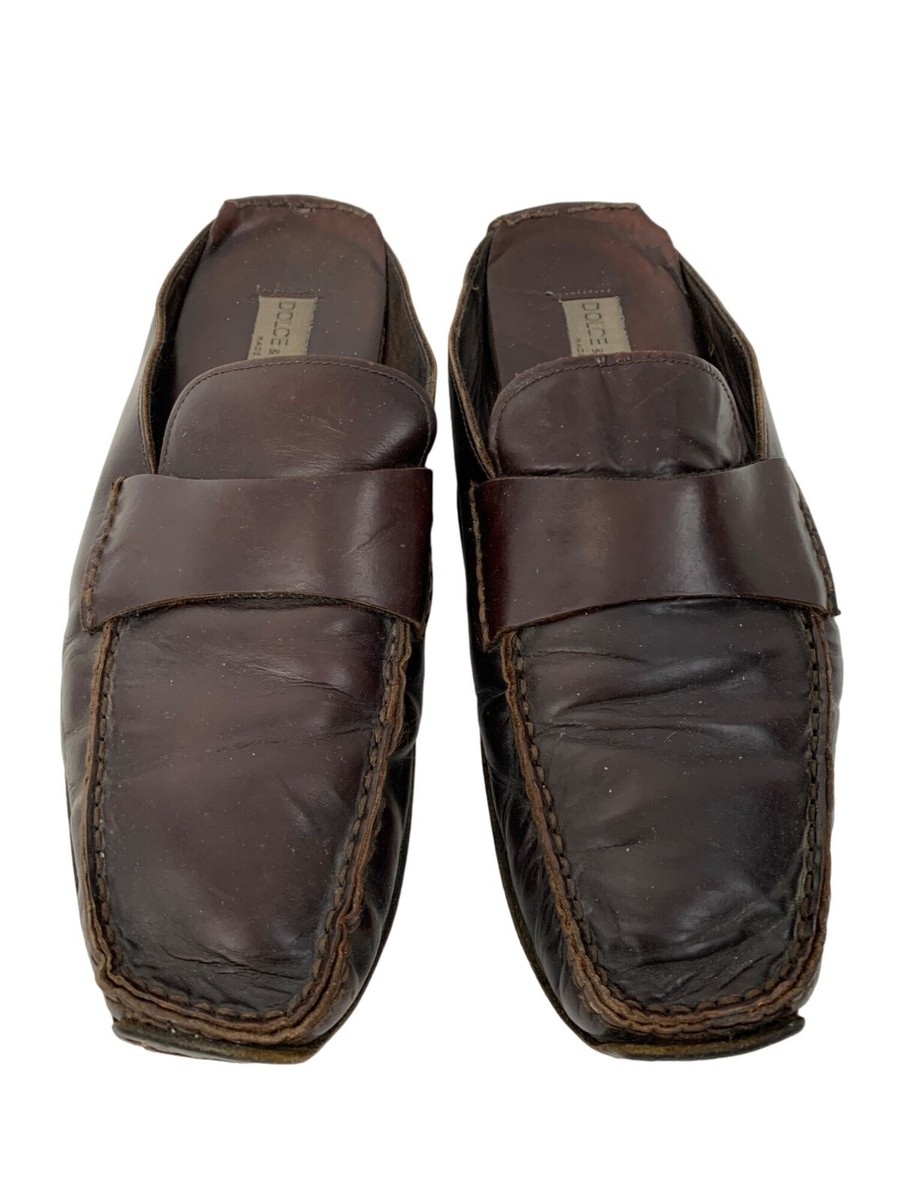 VTG Dolce & Gabbana Mens Brown Leather Mules Slides Slip On  display picture 3