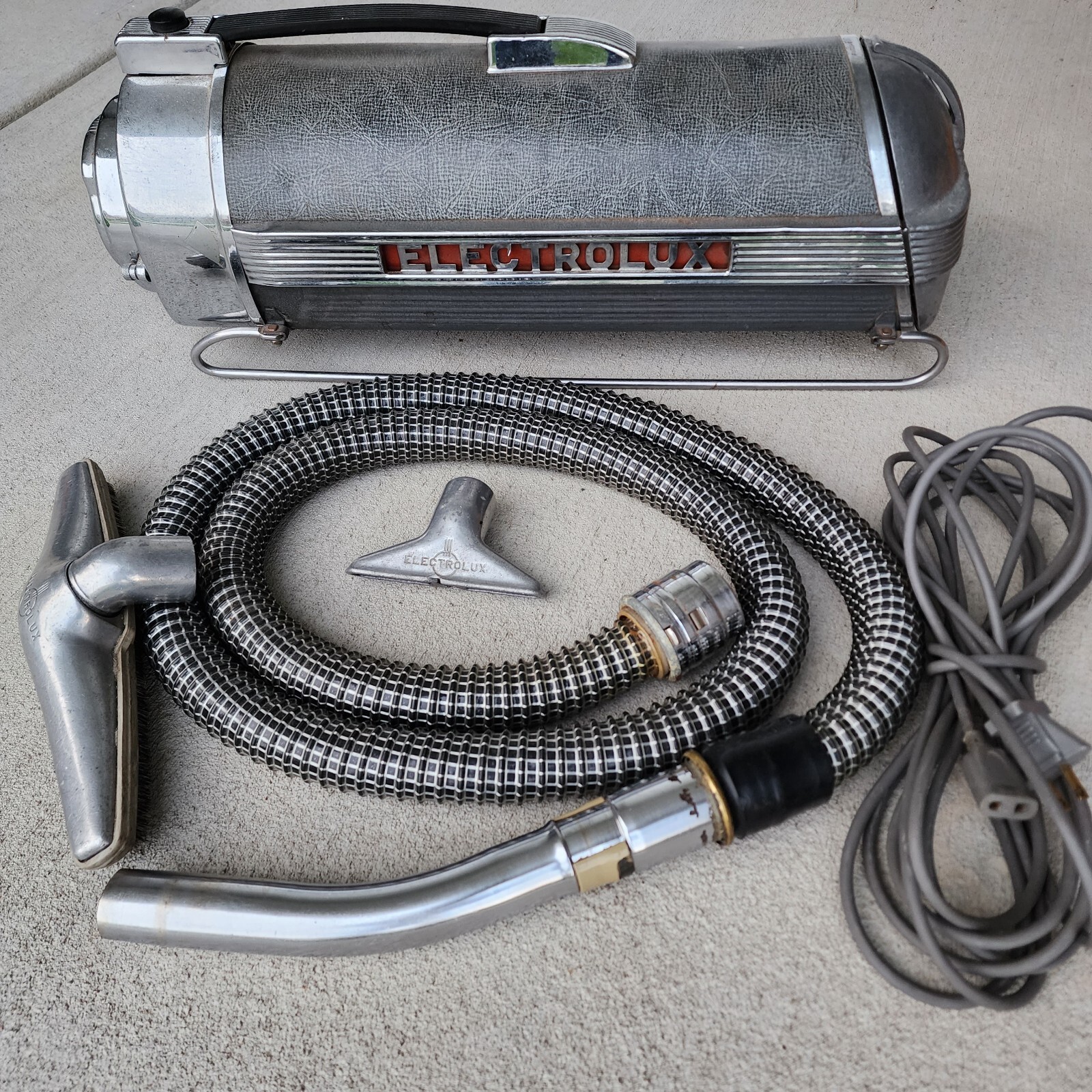 Vintage Electrolux Canister Vacuum Cleaner Gray /Chrome Hose